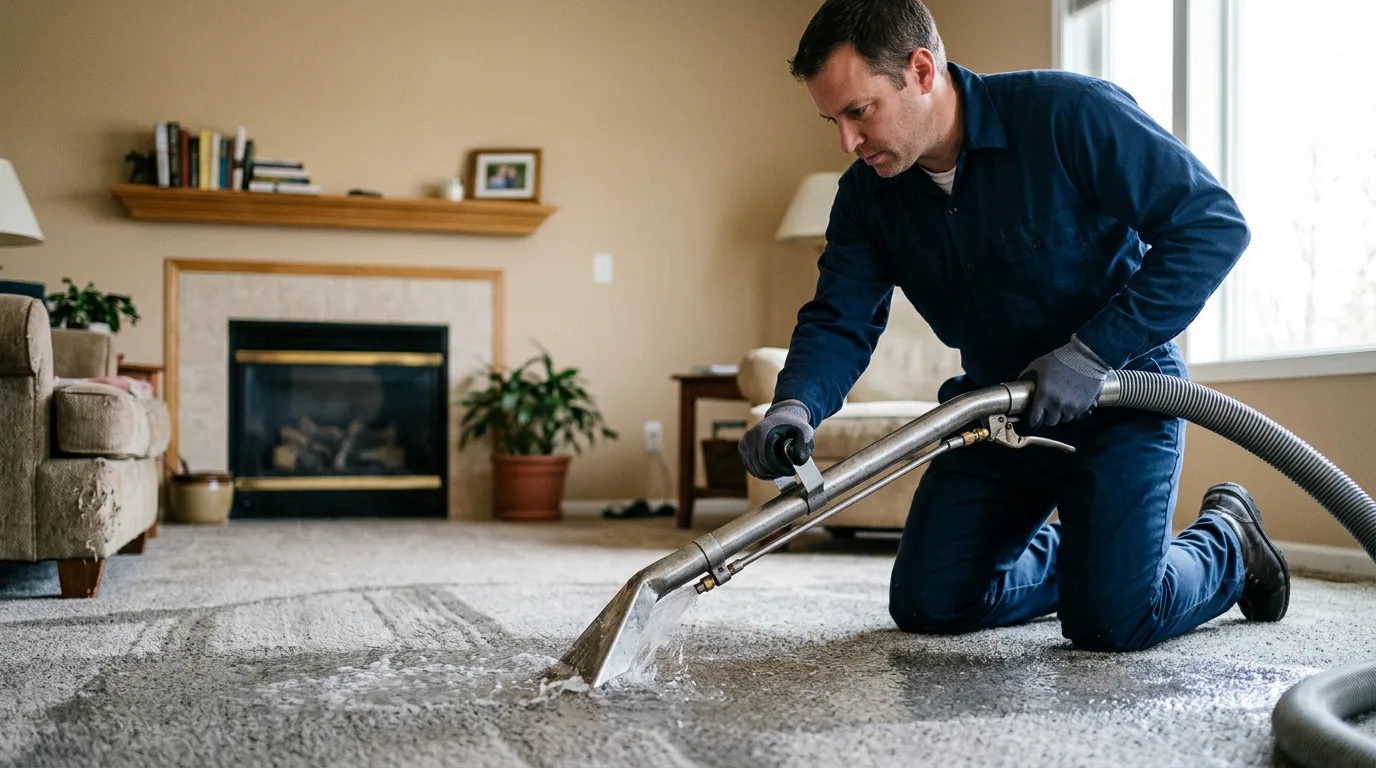 Water damage restoration technician working near Cornish, ME